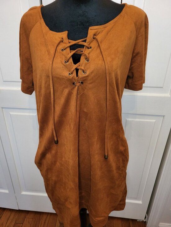 Patrons of Peace Dresses & Skirts - Patrons of Peace Brown Faux Suede Mini Dress Lace Up L Boho Hippie Festival